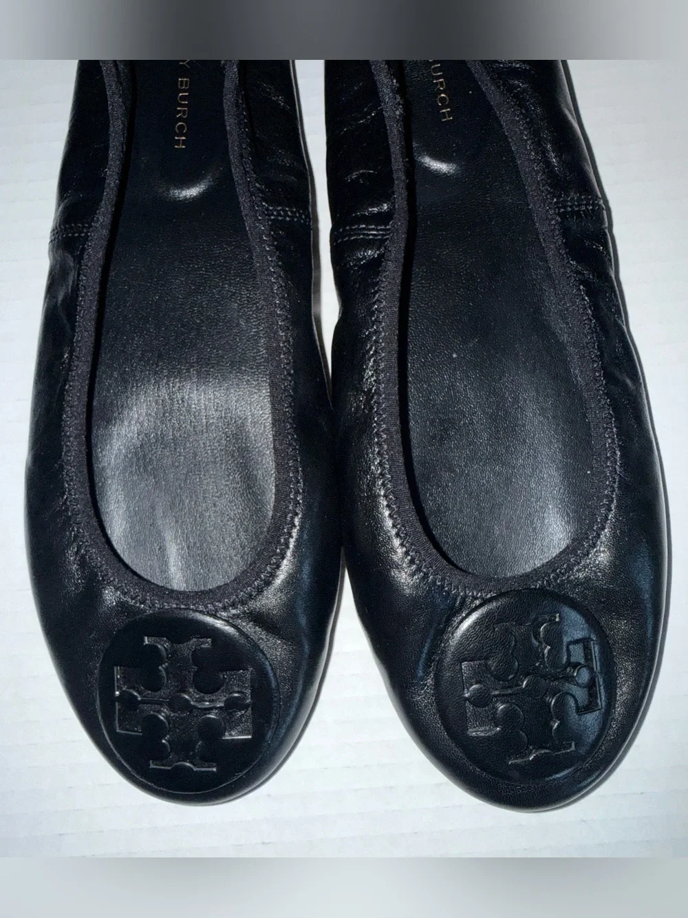 TORY BURCH Perfect Black Leather REVA Travel Foldable Comfort Ballet Flats 8.5